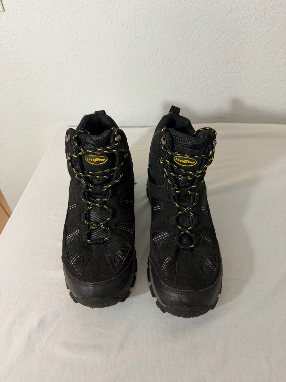 Black Hiking Boots with Yellow Stitching and Laces